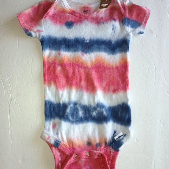 Tie Dye Red White & Blue Stripe Baby Snap Crotch Body Suit for July 4th 12 Month - Picture 3 of 14